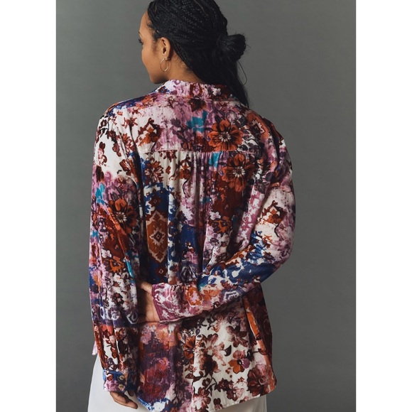 Anthropologie Pilcro The Hadley Velvet Relaxed Button-down Shirt in Pink Sz. 2X - Picture 8 of 14